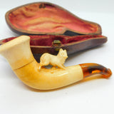 Victorian Cased Meerschaum Block Amber Novelty Fox Pipe Antique c1860