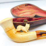 Victorian Cased Meerschaum Block Amber Novelty Fox Pipe Antique c1860