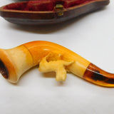 Victorian Cased Meerschaum Block Amber Novelty Fox Pipe Antique c1860