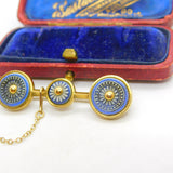 Triple Wedgwood Daisy Flower 15ct Yellow Gold Brooch Pin Antique Edwardian c1910