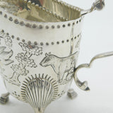 Sterling Silver Countryside Pattern Cows & Birds Cream Jug Antique 1928 London