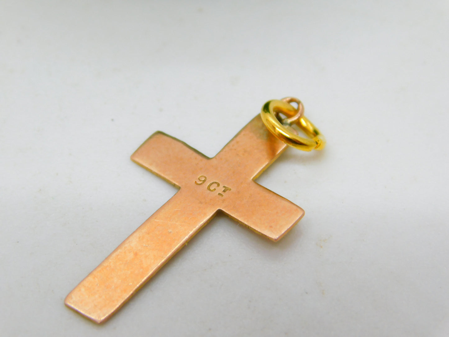 Edwardian 9ct Yellow Gold Floral Pattern Cross Pendant Antique c1910