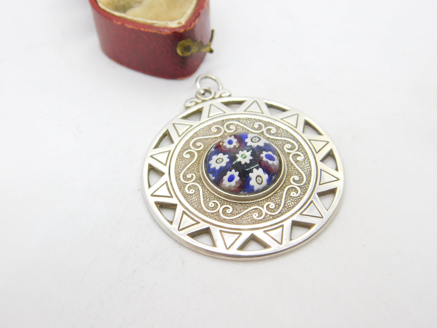 Caithness Jewellery Scottish Sterling Silver Millefiori Glass Pendant 1975