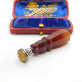 Victorian Carved Red Banded Agate, Sterling Silver Swallow Bird Desk Seal c1880