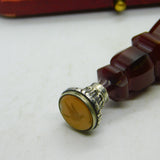 Victorian Carved Red Banded Agate, Sterling Silver Swallow Bird Desk Seal c1880