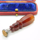 Victorian Carved Red Banded Agate, Sterling Silver Swallow Bird Desk Seal c1880