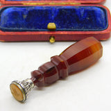 Victorian Carved Red Banded Agate, Sterling Silver Swallow Bird Desk Seal c1880