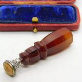 Victorian Carved Red Banded Agate, Sterling Silver Swallow Bird Desk Seal c1880