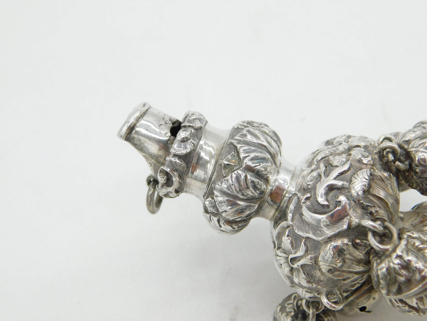 Victorian Sterling Silver & Red Coral Baby Rattle & Teether Antique 1851 Birmingham