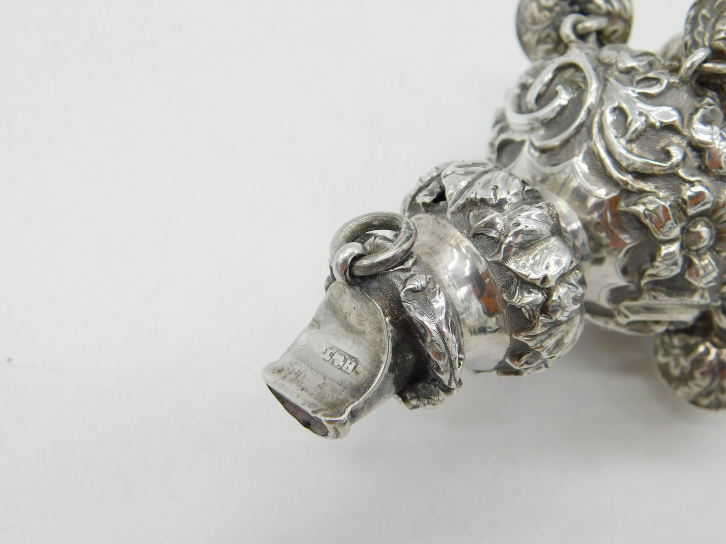 Victorian Sterling Silver & Red Coral Baby Rattle & Teether Antique 1851 Birmingham