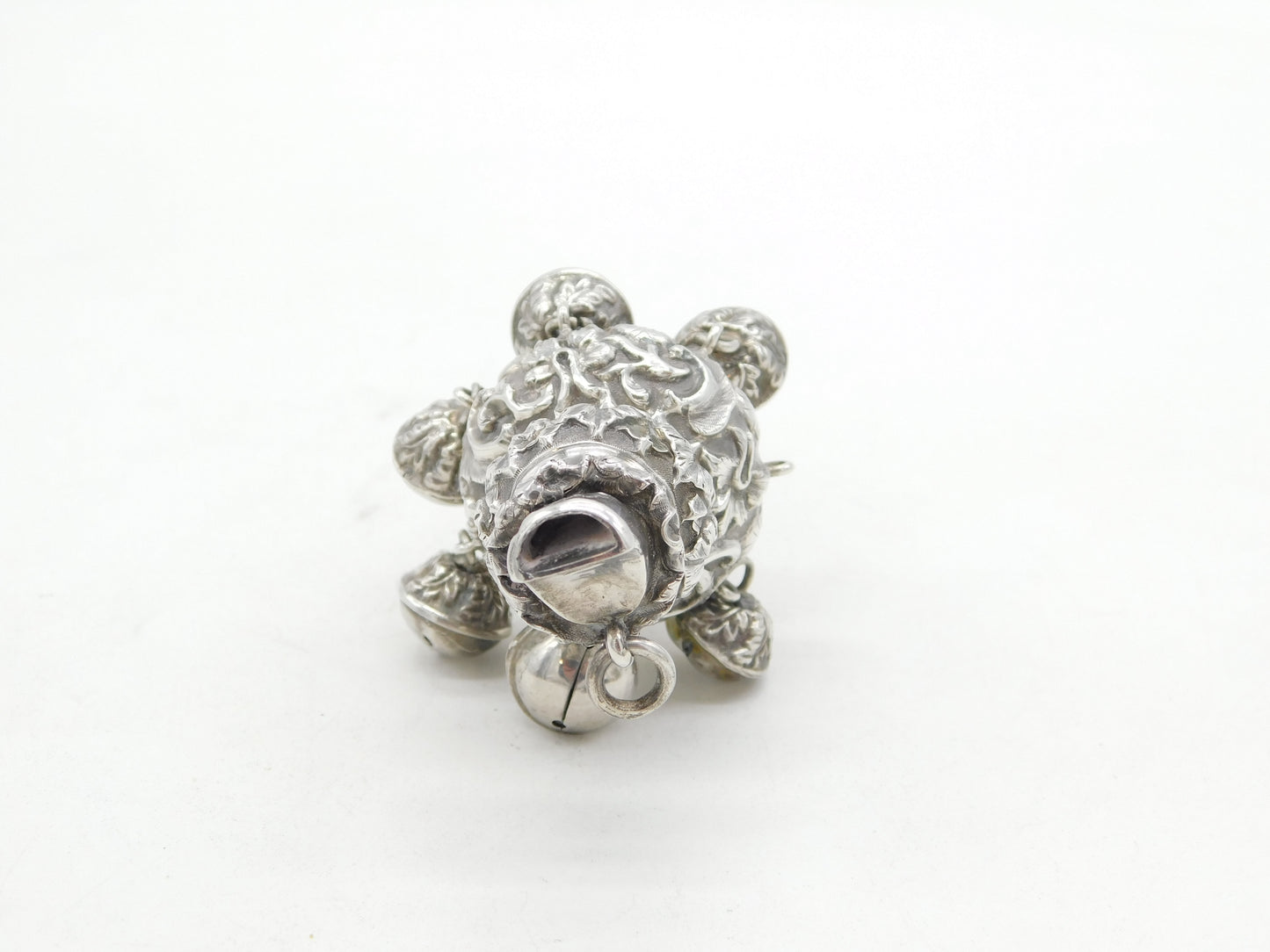 Victorian Sterling Silver & Red Coral Baby Rattle & Teether Antique 1851 Birmingham