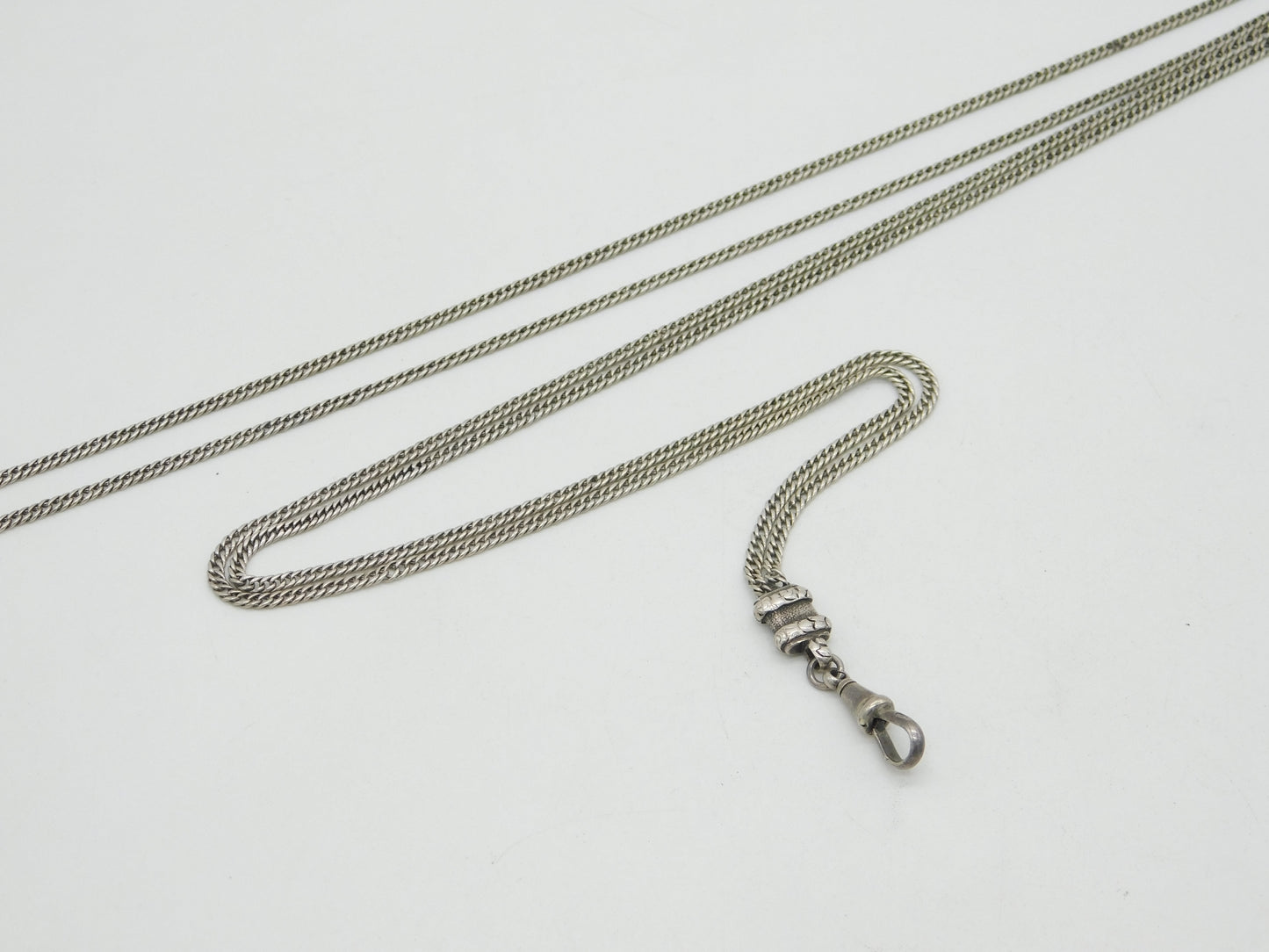Victorian Sterling Silver Long Guard Muff Chain Antique c1860 132cm Length