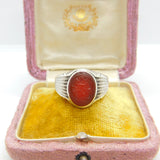 Arabic Sterling Silver & Carved Carnelian Intaglio Signet Ring Vintage c1960