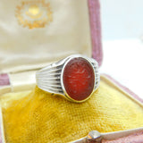 Arabic Sterling Silver & Carved Carnelian Intaglio Signet Ring Vintage c1960