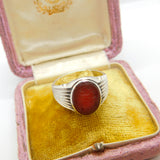 Arabic Sterling Silver & Carved Carnelian Intaglio Signet Ring Vintage c1960