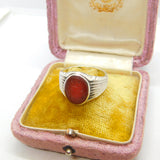 Arabic Sterling Silver & Carved Carnelian Intaglio Signet Ring Vintage c1960