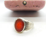 Arabic Sterling Silver & Carved Carnelian Intaglio Signet Ring Vintage c1960