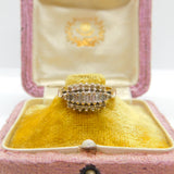 9ct Yellow Gold & 0.5ct Baguette Cut Diamond Modernist Ring Vintage c1980