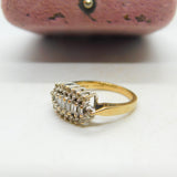 9ct Yellow Gold & 0.5ct Baguette Cut Diamond Modernist Ring Vintage c1980