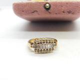 9ct Yellow Gold & 0.5ct Baguette Cut Diamond Modernist Ring Vintage c1980