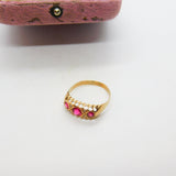 Victorian 9ct Gold, Ruby & Diamond Boat Ring Antique c1890 Chester
