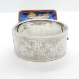 Victorian Aesthetic Movement Swallow & Floral Pattern Cuff Bangle c1890 Antique
