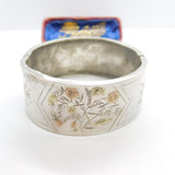 Victorian Aesthetic Movement Sterling Silver & Gold Floral Cuff Bangle c1880
