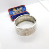 Victorian Aesthetic Movement Sterling Silver & Gold Floral Cuff Bangle c1880