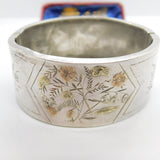 Victorian Aesthetic Movement Sterling Silver & Gold Floral Cuff Bangle c1880