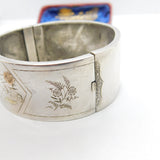 Victorian Aesthetic Movement Sterling Silver & Gold Floral Cuff Bangle c1880