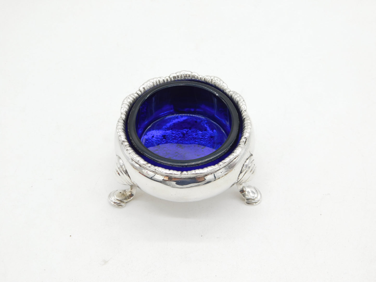 George II Sterling Silver Glass Lined Salt Cellar Antique 1755 London