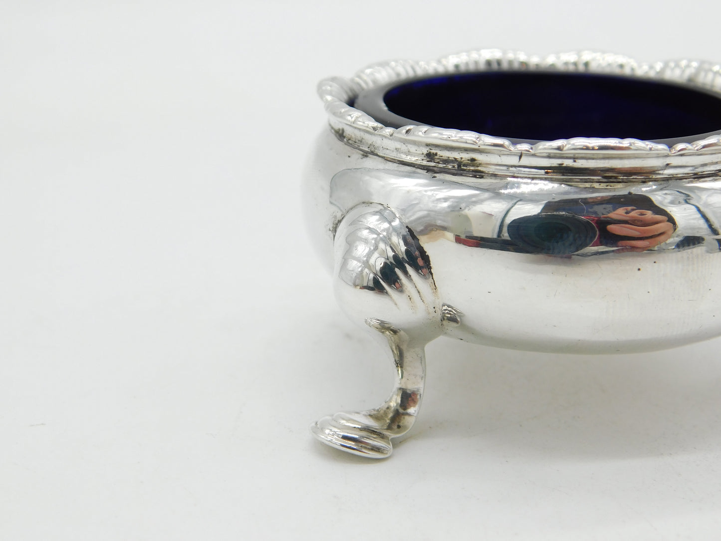 George II Sterling Silver Glass Lined Salt Cellar Antique 1755 London