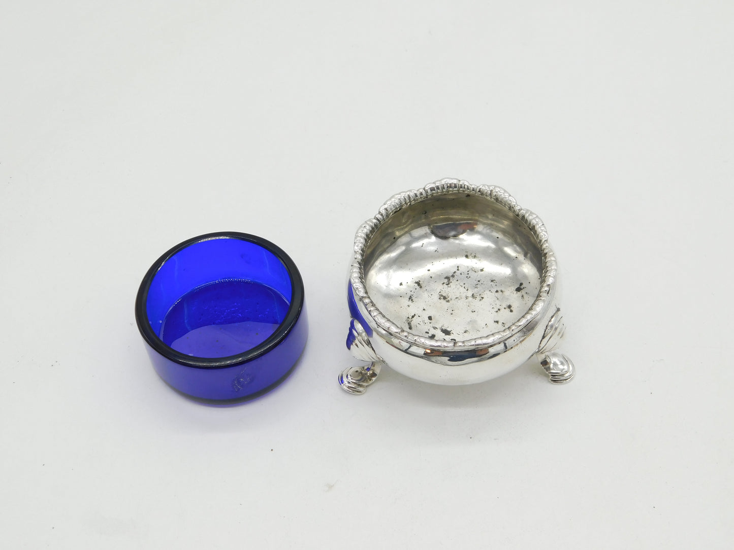 George II Sterling Silver Glass Lined Salt Cellar Antique 1755 London