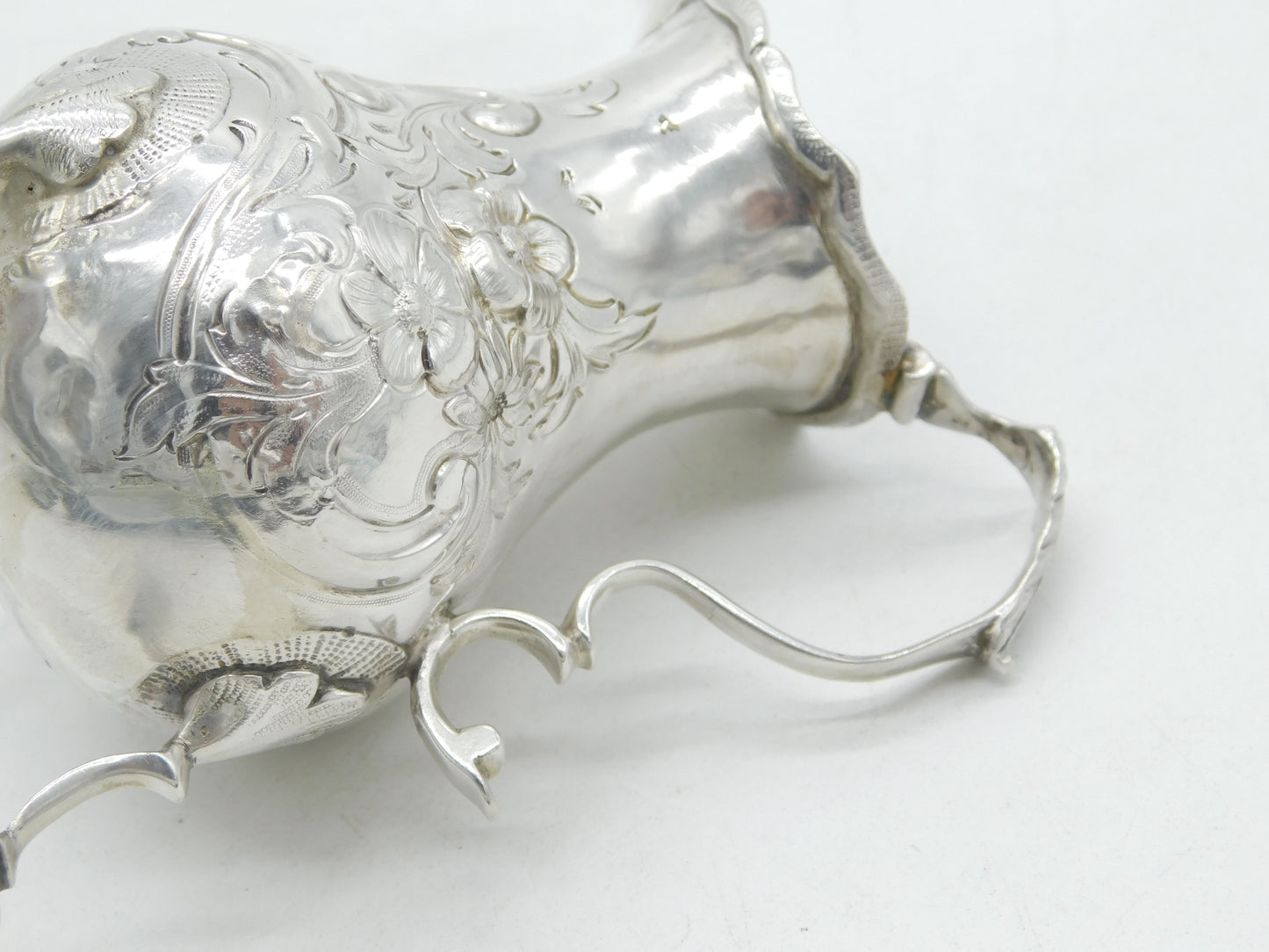 George III Sterling Silver Floral Pattern Baluster Cream Jug Antique 1765 London