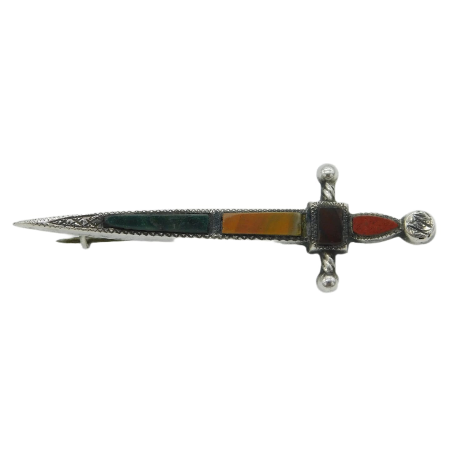 Scottish Victorian Sterling Silver & Agate Dirk Brooch Antique c1900 Edinburgh