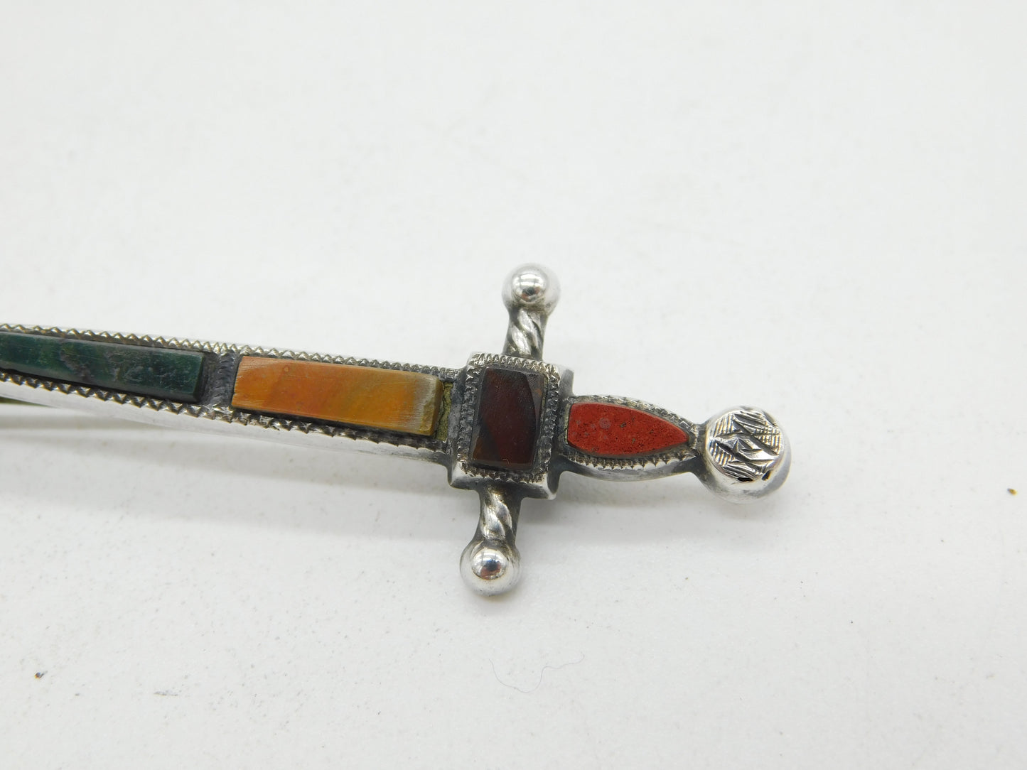 Scottish Victorian Sterling Silver & Agate Dirk Brooch Antique c1900 Edinburgh