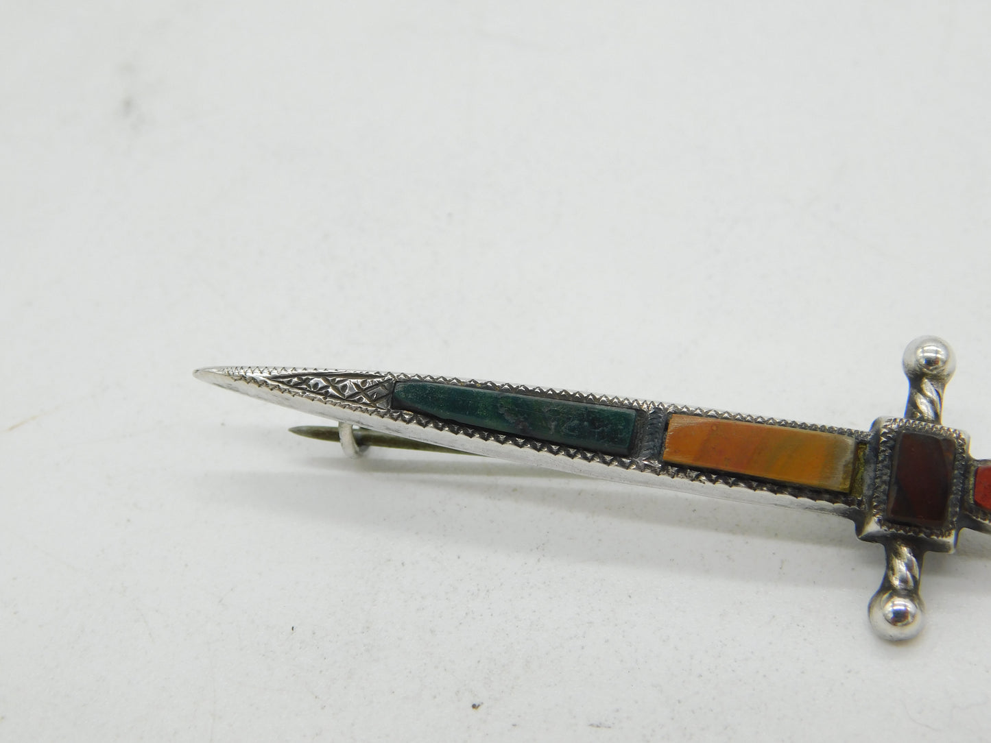 Scottish Victorian Sterling Silver & Agate Dirk Brooch Antique c1900 Edinburgh