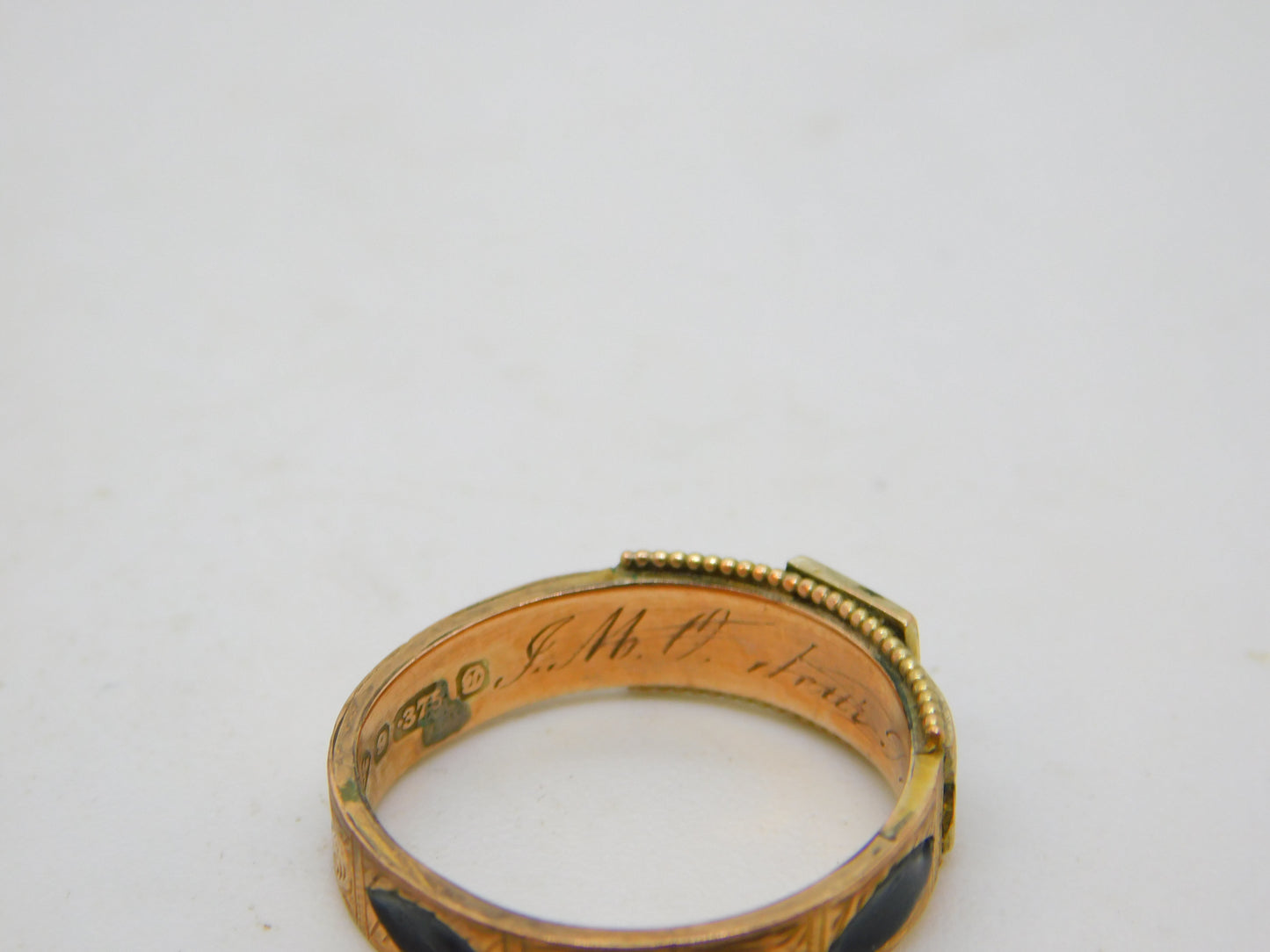 Edwardian 9ct Gold, Black Enamel & Seed Pearl Mourning Ring Antique 1904 Chester
