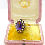 Victorian 9ct Yellow Gold, Amethyst & Pearl Set Floral Ring c1890 Antique