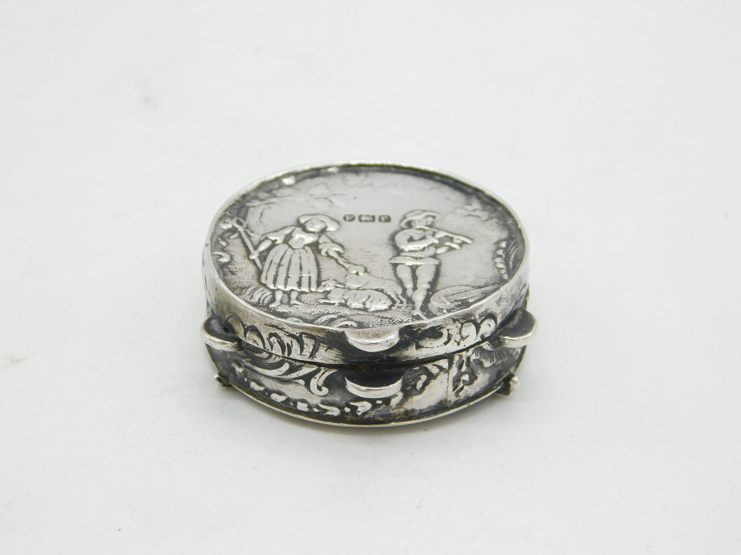 Victorian Sterling Silver Tambourine Form Pill Box Antique 1901 London
