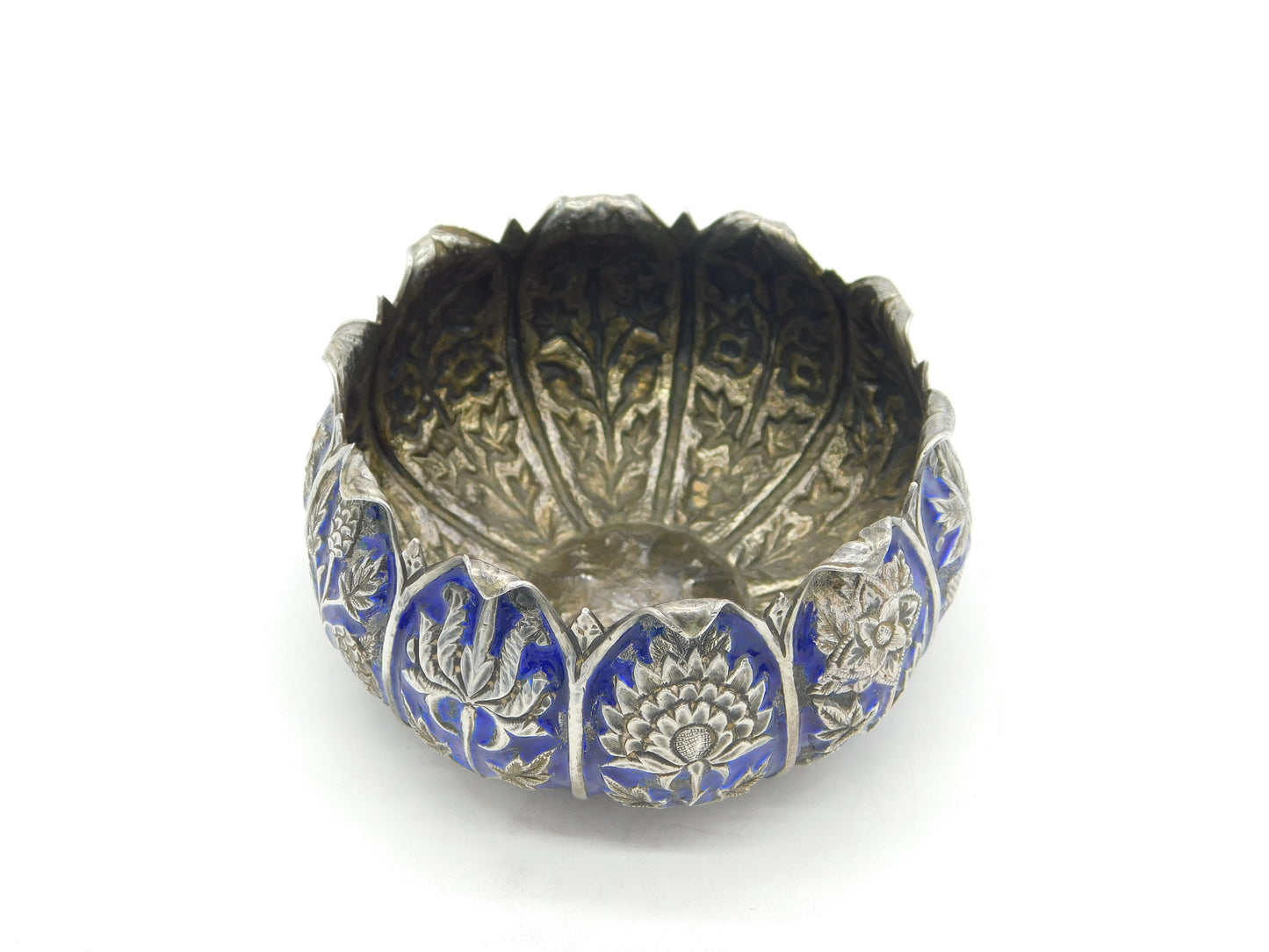19th Century Indian Kutch Sterling Silver Enamel Sugar Bowl Antique c1880