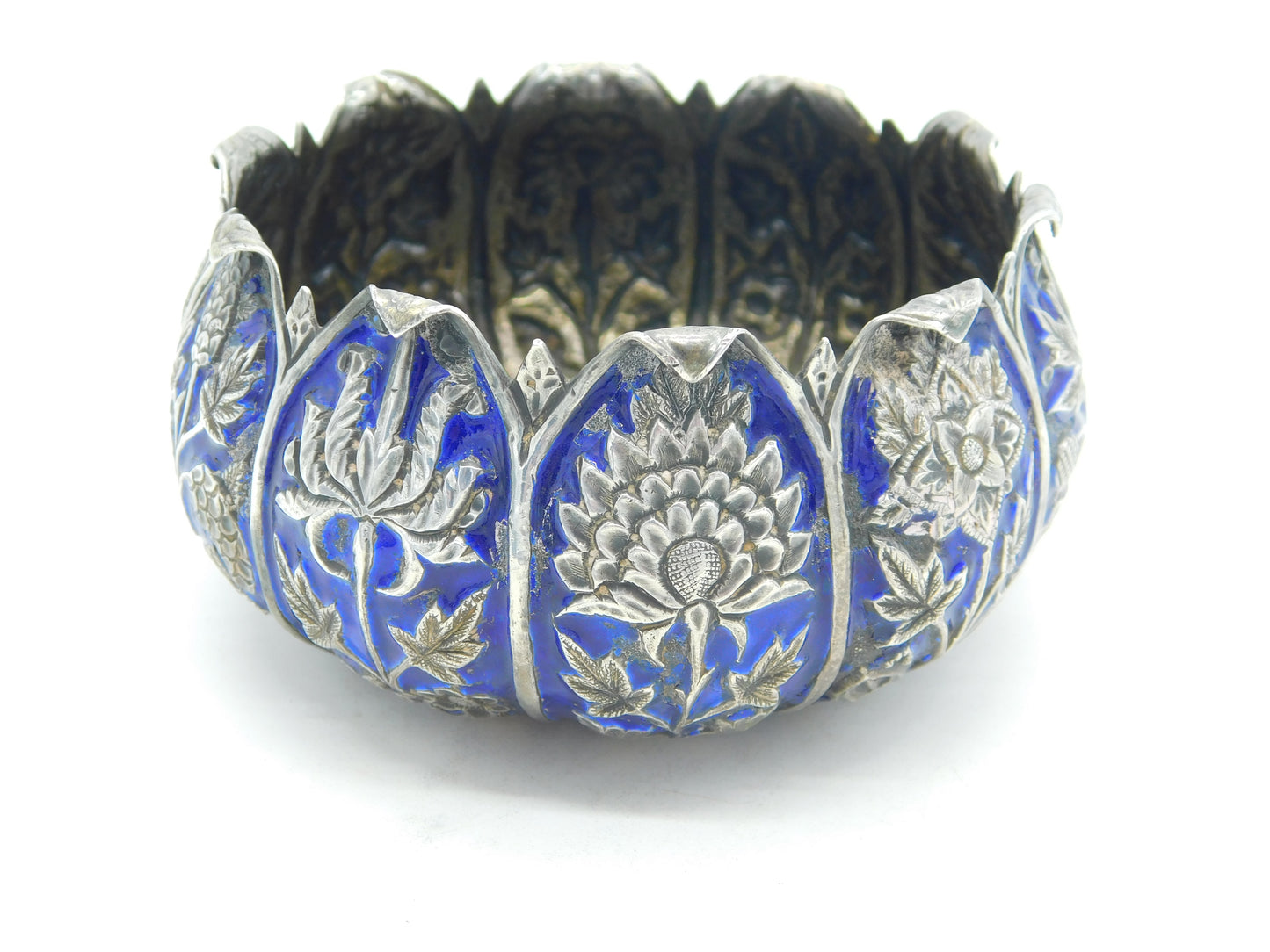 19th Century Indian Kutch Sterling Silver Enamel Sugar Bowl Antique c1880
