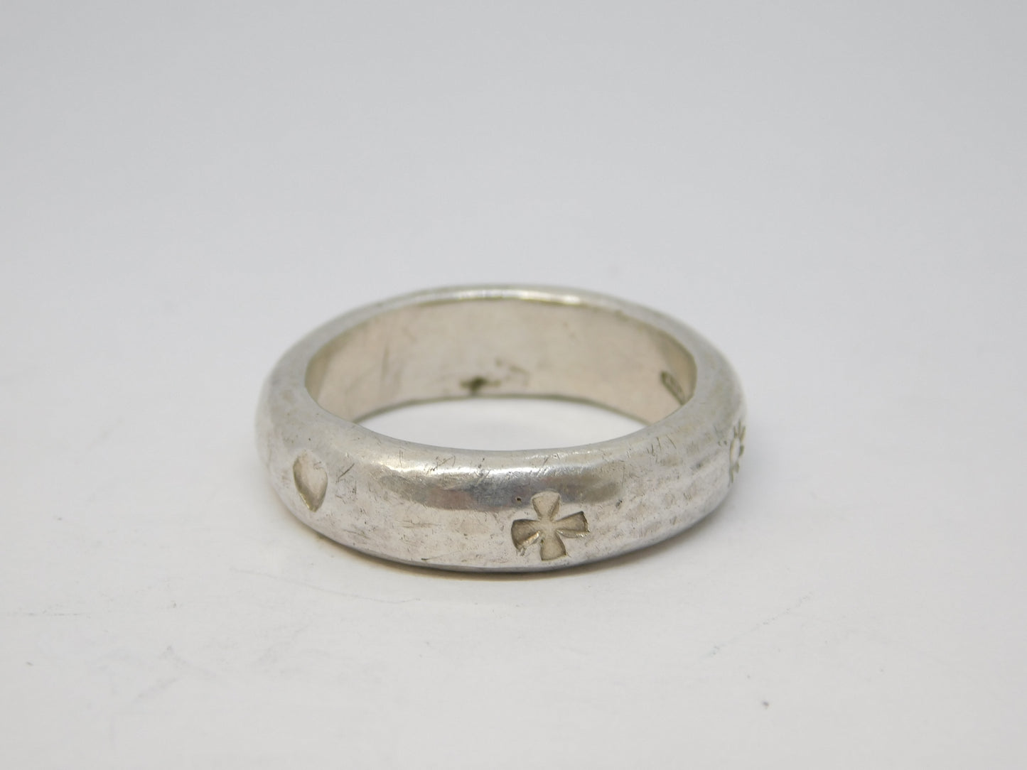 Amanda Mansell Sterling Silver Flower & Cross Band Ring Vintage 1994 London