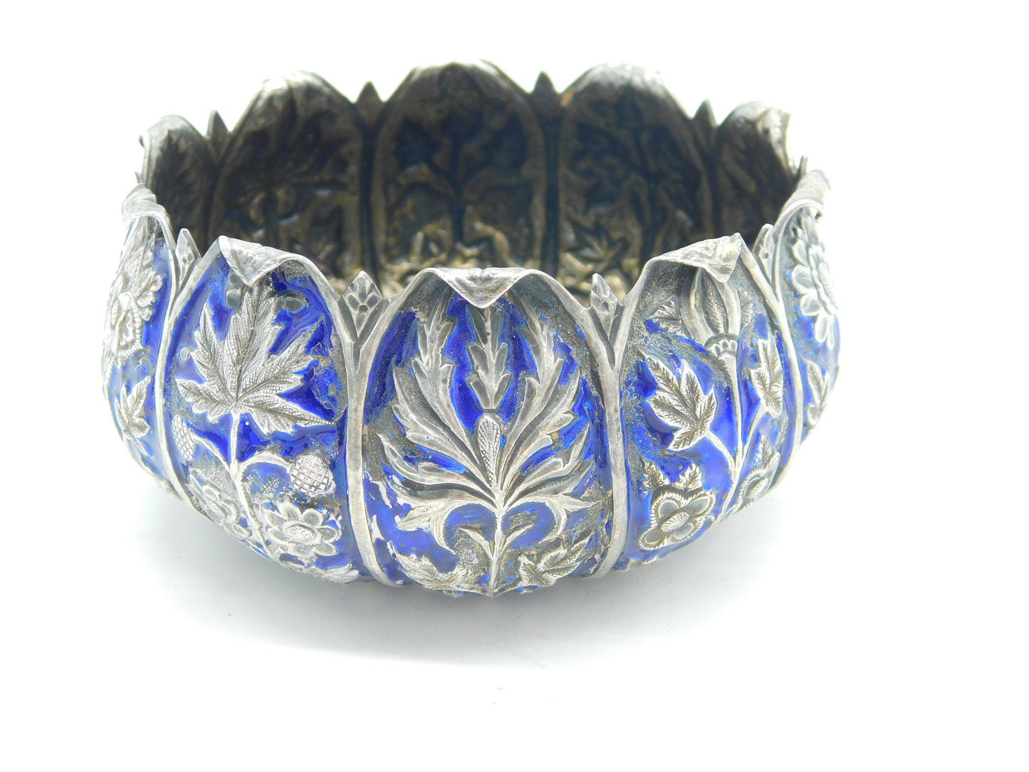 19th Century Indian Kutch Sterling Silver Enamel Sugar Bowl Antique c1880