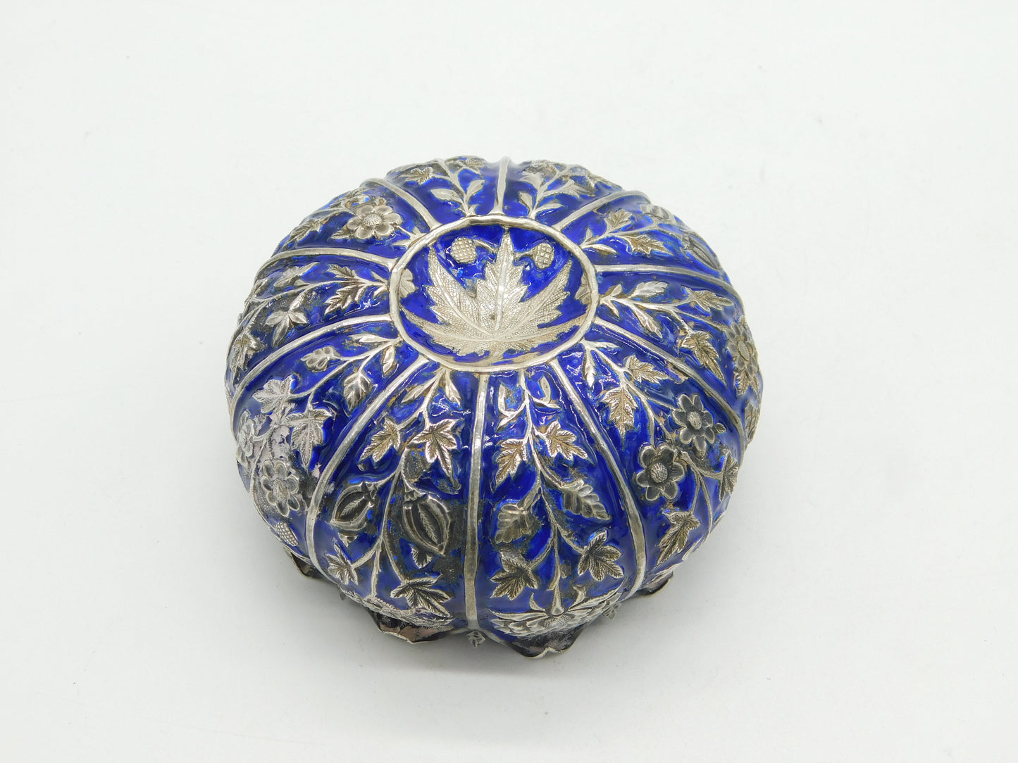 19th Century Indian Kutch Sterling Silver Enamel Sugar Bowl Antique c1880