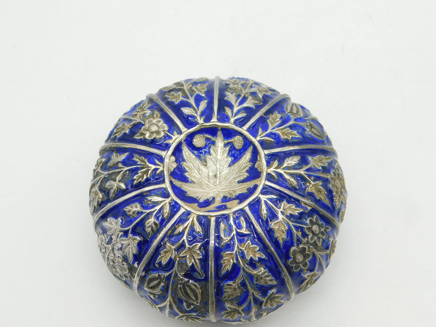 19th Century Indian Kutch Sterling Silver Enamel Sugar Bowl Antique c1880