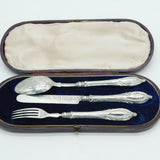 Victorian Boxed Sterling Silver Christening Cutlery Set Antique 1891 Birmingham