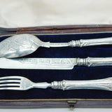 Victorian Boxed Sterling Silver Christening Cutlery Set Antique 1891 Birmingham