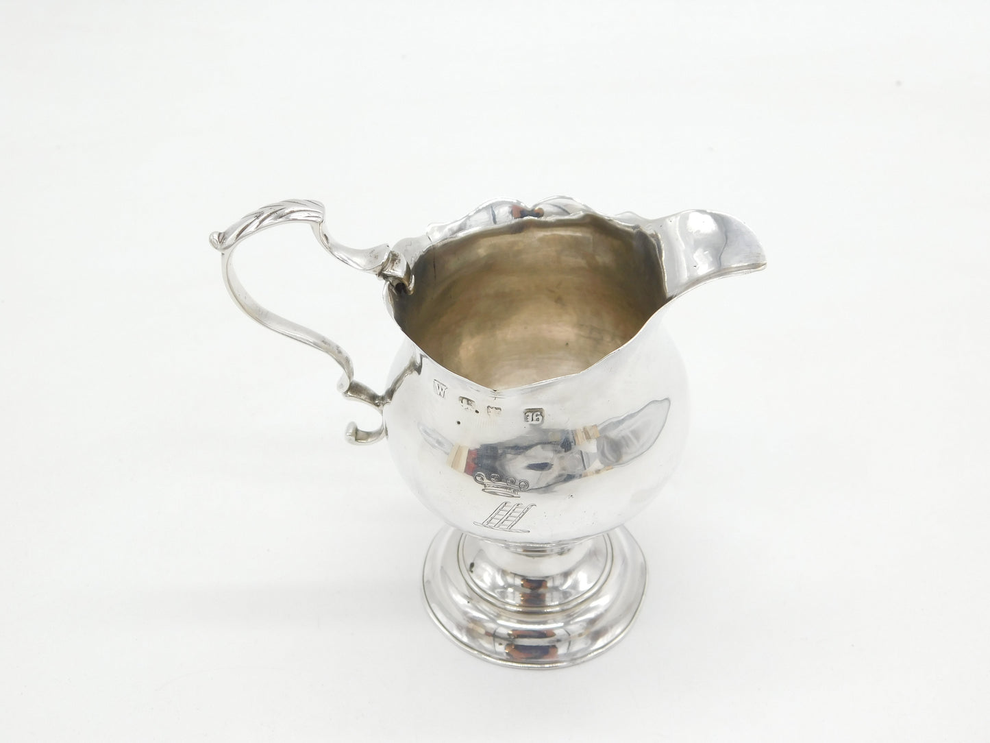 George III Sterling Silver Crested Pedestal Cream Jug Antique 1763 London