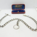 Victorian Sterling Silver Double Albert Watch Chain & Coin Fob Antique 1897